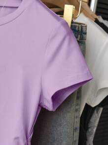 SHEIN Explorewe 3 件套青少年女孩休闲百搭套装，带收腰短袖 T 恤 - 彩色 - 查看 7