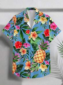 Manfinity VCAY Plus Size Men's Floral Print Short Sleeve Casual Shirt, Vacation, Father's Day Gifts - Multicolor - View 7