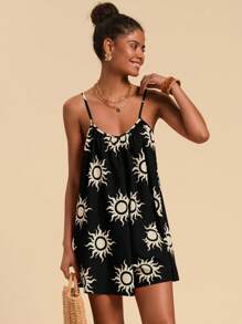 Travachic 女式编织火热太阳印花宽松连体裤 - 黑色 - 查看 3