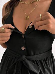 SHEIN Maternity Casual Solid Color Front Button Top, Summer - Black - View 5