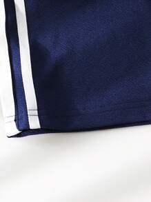 SHEIN Young Girls' Activewear: Comfortable Navy Blue Polyester Long Pants With Stylish White Side Stripes - Blue - View 5