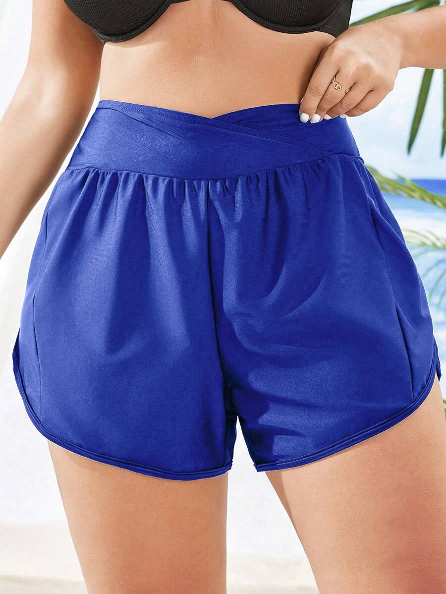 Swim SPRTY 大码女式纯色宽松低腰比基尼泳裤 - 寶藍色 - 查看 1