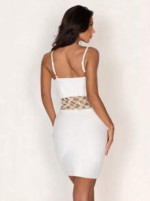 Glamine Luxe, met imitatieparels en strass versierde bodycon-slinky bandage mini-jurk voor dames, jurken voor dames, zomerjurken voor dames, witte jurken voor dames, mini-jurk,