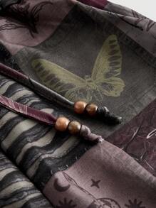 ROMWE Hippie Vintage Forest Plant Collage Print Loose Fit Wide Leg Pants, Plus Size - Red - View 3