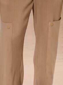 Musero Pantalones rectos de estilo de carpintero con textura acanalada para hombres, solo Bottom, PRIMAVERA VERANO - Beis - Ver 5