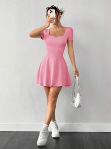 SHEIN EZwear 女式深粉色针织迷你连衣裙 - 珊瑚粉 - 查看 5