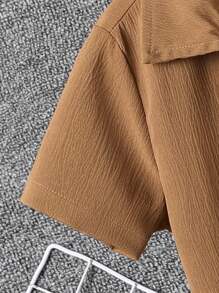 SHEIN Tween Boy Solid Color Single-Breasted Shirt & Shorts 2 Pieces Casual Set