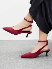 CUCCOO BIZCHIC Women's Pointed Toe V-Cut Buckle Strap High Heel Sandals - Red - View 1