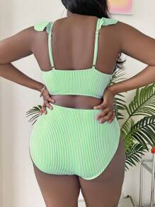 Slaydiva Plus Size Women V-Neck Split One-Piece Swimsuit, Fashionable Casual Beach Vacation Set For Summer