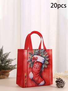4/12/20pcs Gift Bags With Santa Claus Print - Reusable Party Gift Tote Bags For Presents - Non-Woven Retail Shopping Bags With Handles For Holiday & Birthday Gifts, Valentine's Day, Valentines Wedding, Birthday,Christmas Decorations, Suplies
