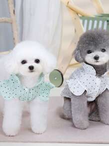 PETSIN Cute & Elegant Lady Style DADADOU & Daisy Print Puff Sleeve Dot Design Blouse, Summer Lightweight & Breathable, Suitable For Outings & Walking Pets, White & Green, Spring/Summer - White - View 3