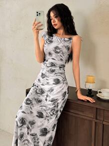 EastFlair Robe longue moulante sans manches pour femmes, épaule asymétrique, style minimaliste adapté pour l'été