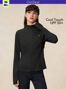 OutZeal SunProof UPF50+ 清凉修身立领防晒夹克 女款 带拉链口袋 运动健身 健身房 - 黑色 - 查看 1