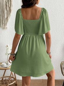 SHEIN Maternity Flowy A-Line Knee-Length Dress With Ruffled Half-Open Neckline Short Sleeve