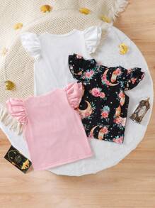 SHEIN Camiseta casual simple de cuello redondo y manga corta con estampado de personajes para niña - Multicolor - Ver 2