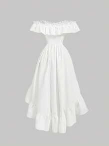 SHEIN MOD 女式白色复古露肩长裙、女式西部装、乡村装、哥特装、波西米亚风连衣裙、仙女风、女式巡航装、女式复古连衣裙、紧身胸衣裙 - 白色 - 查看 2