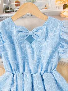 SHEIN Tween Girl White Dress Lace And Mesh Partywear With Hearted Shape Emboridery Parrtern Tween Girl Elegant Style Dress - Blue - View 6