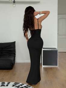 Coolane Women's Summer Y2K Streetwear Vacation Outfits  Western Wear  Cowgirl  Dark Academia Grunge Graphics Contrast Lace Slim Fit Maxi Tank Gyaru  Long Dress ,  New Arrivals Women Dress - Black - View 2