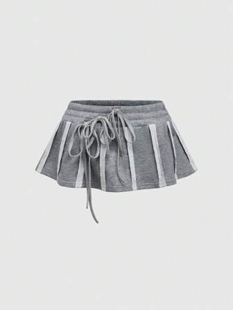 ROMWE Avant Short-jupe de style ballet taille basse inspiré du Y2K, jupe décontractée de type sweatshirt, mini-jupe évasée taille basse ultra-courte pour femmes