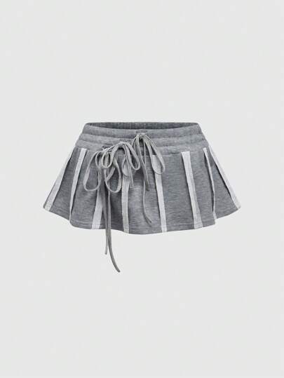 ROMWE Avant Short-jupe de style ballet taille basse inspiré du Y2K, jupe décontractée de type sweatshirt, mini-jupe évasée taille basse ultra-courte pour femmes