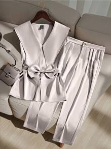 Franclia 女士优雅大翻领上衣和裤子套装