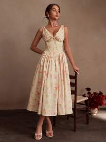 SHEIN Unity Women's Deep V-Neck A-Line Elegant Party Dress, Suitable For Summer, Beach, Festival, Holiday - Multicolor - View 4