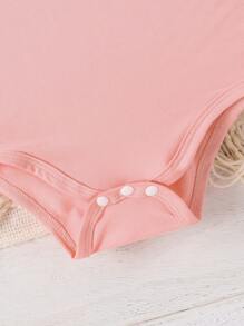 Baby Girl Mother's Day Cute Slogan Graphic Print Short Sleeve Bodysuit, Summer - Pink - View 5