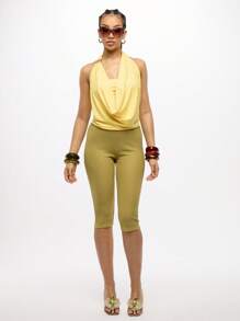 SUMWON WOMEN 纹理针织七分紧身裤运动服针织设计健身瑜伽短款裤运动休闲夏季健身服装 - 黃色 - 查看 3