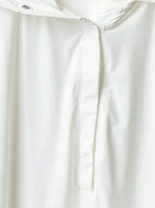 SHEIN Essnce Plus Size White Women's Summer Sun Protection Top,Solid Color Half Placket Button Long Sleeve Hooded Shirt For Beach,Autumn,Casual,Vacation - White - View 3
