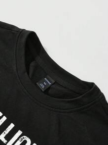 ROMWE MEN Prep Men's Jersey Boxy Fit Y2K Slogan Crew Neck Casual Loose Cropped Tank Top - Black - View 6