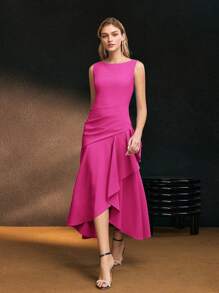 MOTF Soiréza ASYMMETRICAL RUFFLE HEM SLEEVELESS DRESS