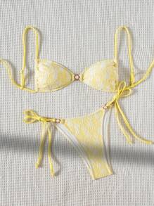 Swim Mod Trang phục bãi biển mùa hè cho phụ nữ - Đồ bơi gợi cảm bằng vải ren ngọc trai - Màu vàng - Xem 3