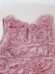 SHEIN Parte superior sin mangas estilo francés para niñas con nueva estampado de rosas en 3D