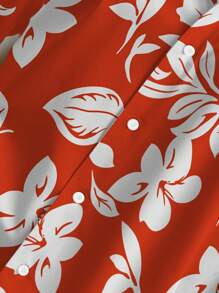 Manfinity RSRT Plus Size Men's Vacation Plant Printed Short Sleeve Single-Breasted Shirt