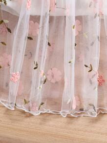 SHEIN Glamorique Kids 2 件套年轻女孩春秋时尚休闲度假无袖上衣和花卉网状短裙套装 - 粉色 - 查看 5