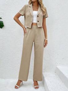SHEIN Clasi Summer Casual & Professional Short Sleeve Jacket And Pants Suit Set