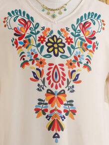 Robe de plage d'été vintage à imprimé floral pour filles - Blanc - Voir 3