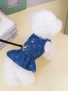 PETSIN Navy Blue Spring/Summer Cute Ladylike Heart & Paw Print Pattern Summer New Light And Breathable Retractable Pet Dog Dress, In Europe And America