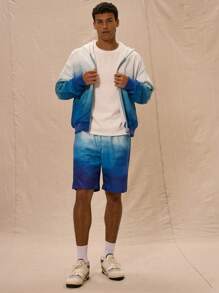 Musero Ombre Jersey Drawstring Relaxed Fit Shorts Tracksuit Only - Blue and White - View 1