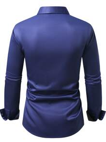 Manfinity Mode Camisa de manga larga de ajuste holgado para hombre de un solo color - Azul Marino - Ver 2