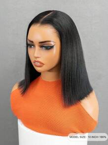 ALL READY WIG Parrucca a caschetto corto, capelli umani lisci, parrucca con trasparente lacca adesiva, 8-14 pollici, radici sbiancate, densità 180%, lunghezza spalle con riga centrale, colore nero naturale, per donna