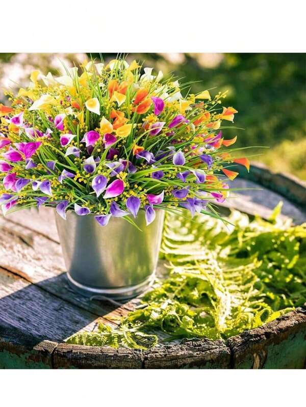 5 maços de grama de primavera, lírios de calla, flores artificiais ao ar livre, proteção UV, plantas falsas humanas, flores de verão de plástico, vasos suspensos para ambientes internos e externos, decoração de varanda de jardim doméstico (cores mistas), dia dos namorados, casamento, aniversário, páscoa