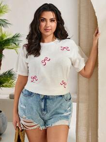 RueChic Women Bowknot Embroidered Summer Spring Casual T-Shirt - White - View 2