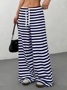 Flirla Women's Striped Design Casual Slim-Fit Pants Fall Cloth For Women - Blue - View 4
