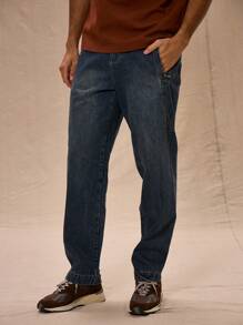 Musero 带超大拉链口袋的直筒洗水牛仔裤 - 藍色 - 查看 2