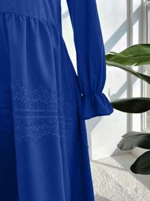 Flirla Plus Size Women Deep V-Neck Lace Patchwork A-Line Dress,Valentine - Blue - View 4