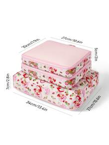 Strawberry Shortcake X SHEIN 3 件装可爱甜美草莓卡通涤纶旅行收纳袋，网状表面，方便整理，适用于多种尺寸的包袋，送礼佳品，适合春夏度假 - 米色 - 查看 6