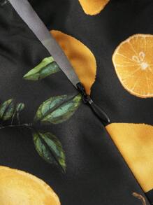 SHEIN MOD 女士春季吊带柠檬图案复古短裙、度假裙、水果裙、女士沙滩装、女士夏季装 - 黑色 - 查看 3