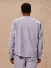 Musero High Neck "M" Embroidered Long Sleeved Shirt Only - Baby Blue - View 3