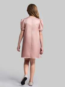 Maija Kids Maija Kids Tween Girl Casual 3D Flower Decor Short Sleeve Dress - Pink - View 2